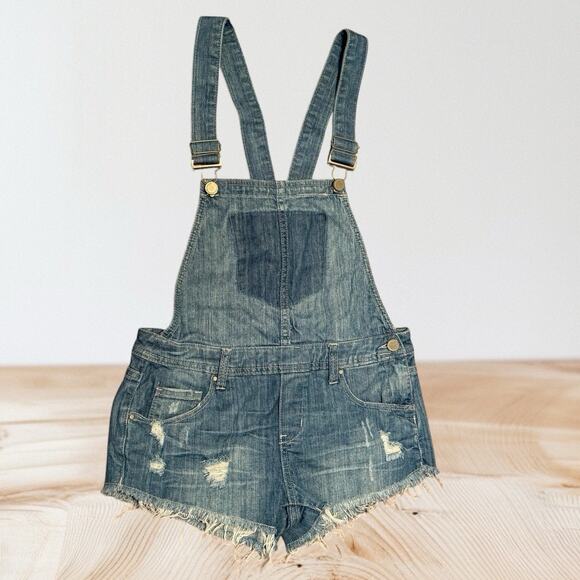 Blank NYC Distressed Frayed Denim Shortalls Size 25 Bibs Womens 100% Cotton Fun - Picture 1 of 10